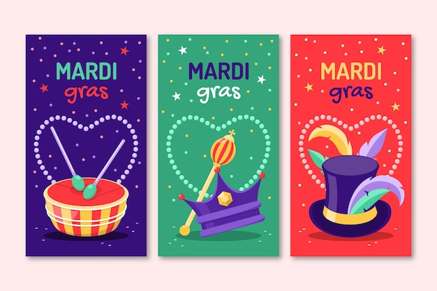 Colección plana de historias de instagram de mardi gras