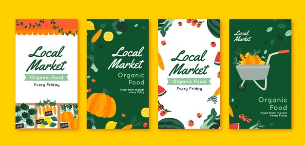 Colección plana de historias de instagram de negocios de mercado local