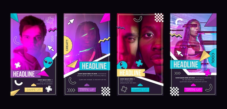 Vector gratuito colección plana de historias de instagram nostálgicas de los 90 con foto