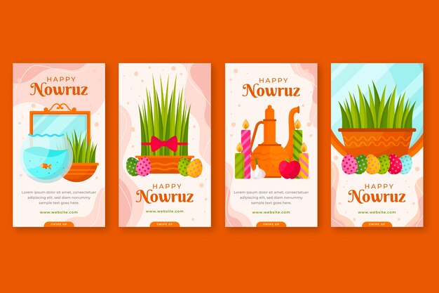 Colección plana de historias de instagram de nowruz