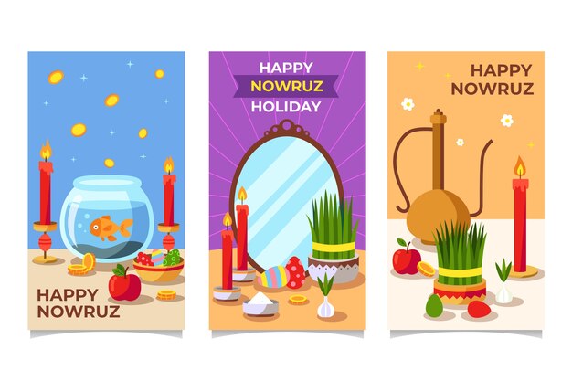 Colección plana de historias de instagram de nowruz
