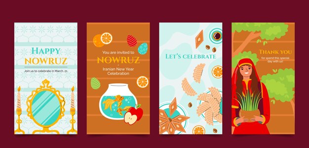 Colección plana de historias de instagram de nowruz
