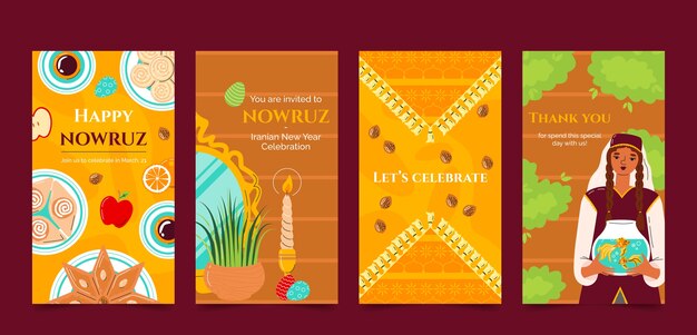 Colección plana de historias de instagram de nowruz