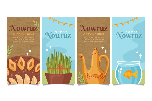 Colección plana de historias de instagram de nowruz