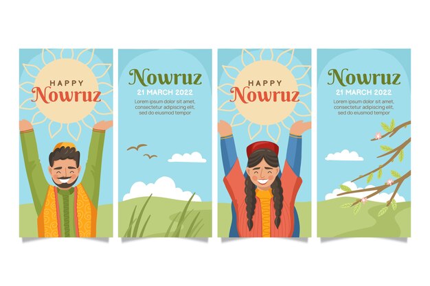 Colección plana de historias de instagram de nowruz
