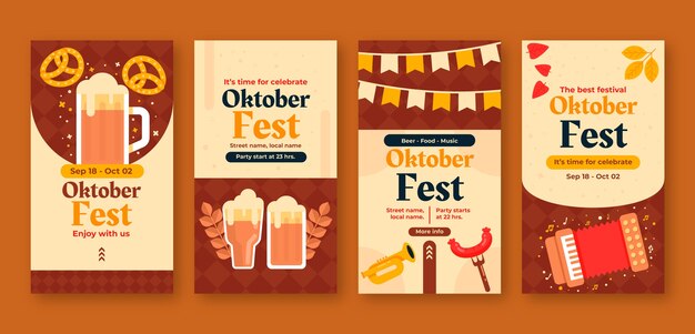 Colección plana de historias de instagram de oktoberfest