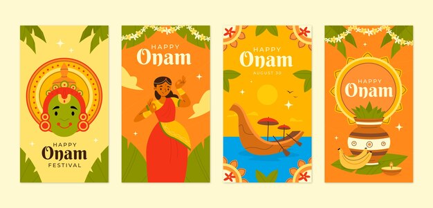 Colección plana de historias de instagram de onam