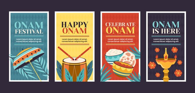 Colección plana de historias de instagram de onam