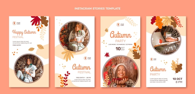 Vector gratuito colección plana de historias de instagram de otoño