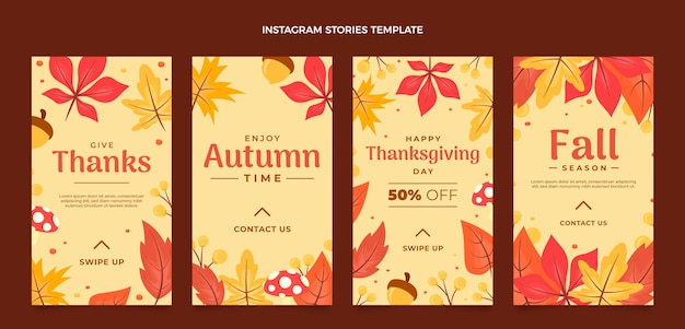 Colección plana de historias de instagram de otoño