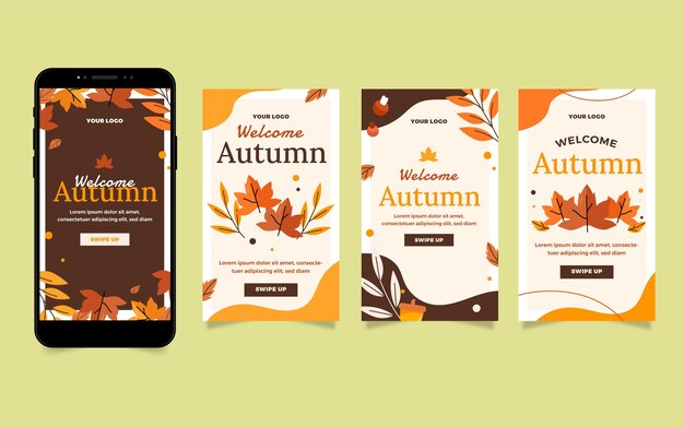 Colección plana de historias de instagram de otoño