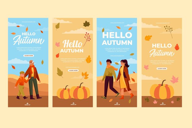 Colección plana de historias de instagram de otoño