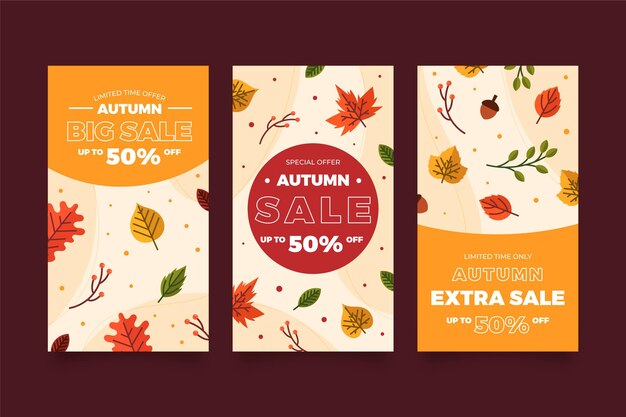Colección plana de historias de instagram de otoño