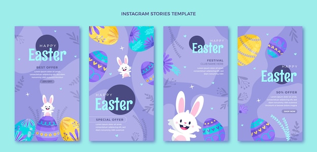 Vector gratuito colección plana de historias de instagram de pascua