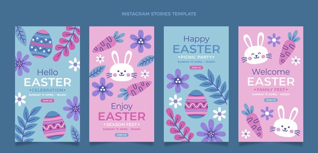 Colección plana de historias de instagram de pascua