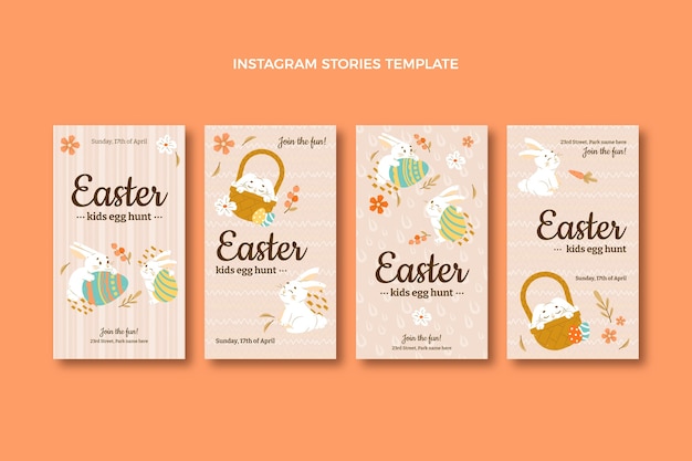 Vector gratuito colección plana de historias de instagram de pascua