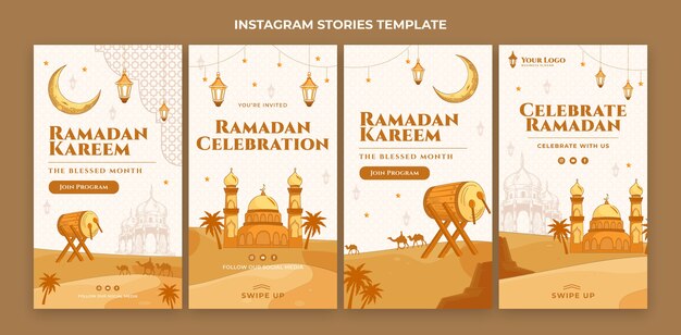 Colección plana de historias de instagram de ramadán