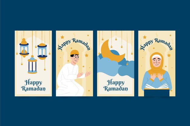 Vector gratuito colección plana de historias de instagram de ramadán