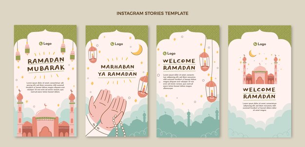 Colección plana de historias de instagram de ramadán