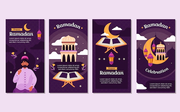 Colección plana de historias de instagram de ramadán