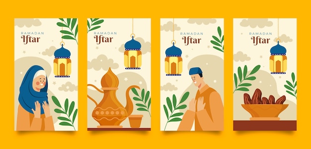 Vector gratuito colección plana de historias de instagram de ramadán