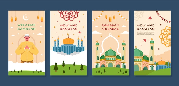 Vector gratuito colección plana de historias de instagram de ramadán