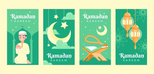 Colección plana de historias de instagram de ramadán