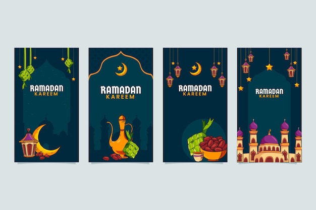 Vector gratuito colección plana de historias de instagram de ramadán