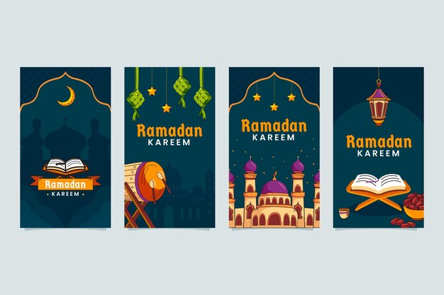Colección plana de historias de instagram de ramadán