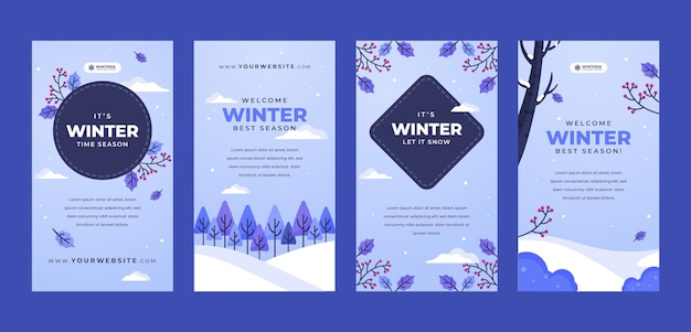 Vector gratuito colección plana de historias de instagram de rebajas de temporada de invierno