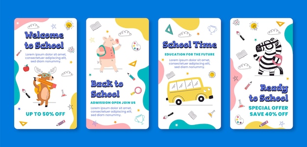 Colección plana de historias de instagram de regreso a la escuela