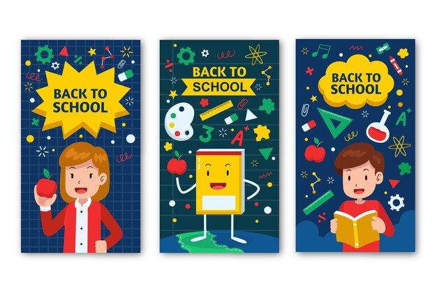 Colección plana de historias de instagram de regreso a la escuela