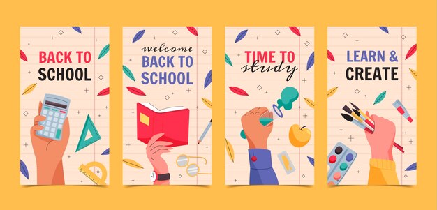 Colección plana de historias de instagram de regreso a la escuela
