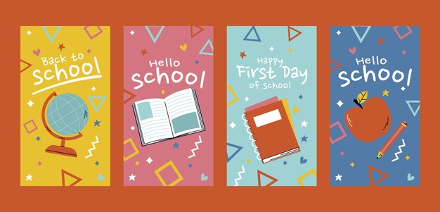 Colección plana de historias de instagram de regreso a la escuela