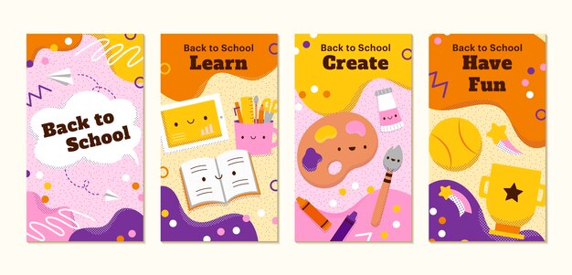 Colección plana de historias de instagram de regreso a la escuela