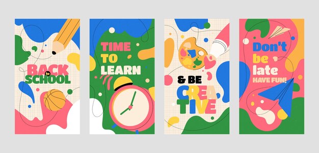 Colección plana de historias de instagram de regreso a la escuela