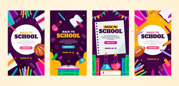 Colección plana de historias de instagram de regreso a la escuela