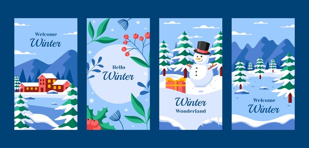 Colección plana de historias de instagram para la temporada de invierno.