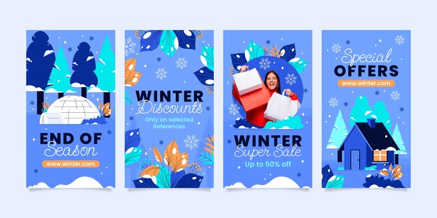 Colección plana de historias de instagram para la temporada de invierno.