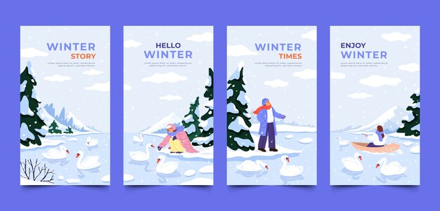 Colección plana de historias de instagram para la temporada de invierno.