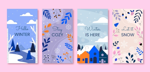 Colección plana de historias de instagram para la temporada de invierno.
