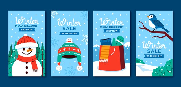 Colección plana de historias de instagram para la temporada de invierno.