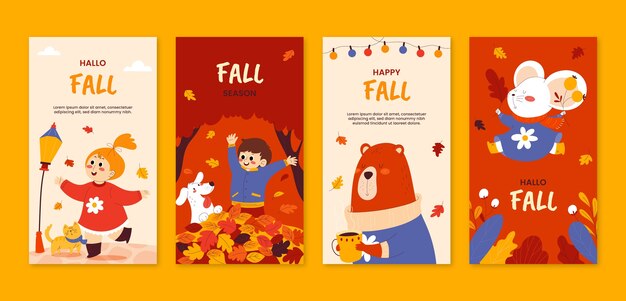 Colección plana de historias de instagram de temporada de otoño