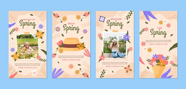 Colección plana de historias de Instagram para la temporada de primavera.