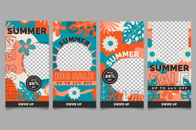 Colección plana de historias de instagram de verano con foto