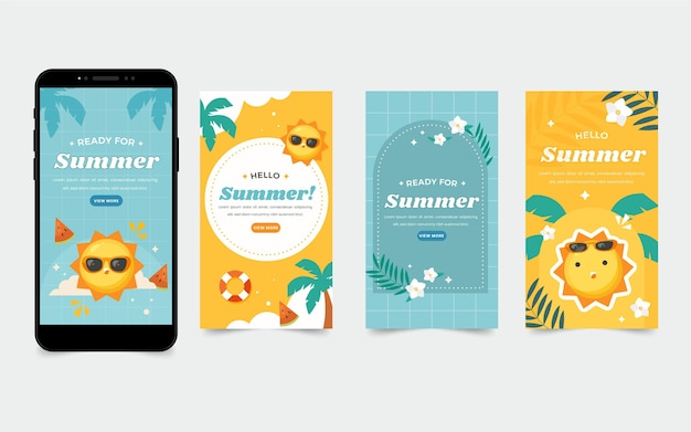 Colección plana de historias de instagram de verano con foto