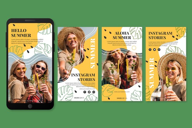 Colección plana de historias de instagram de verano con foto