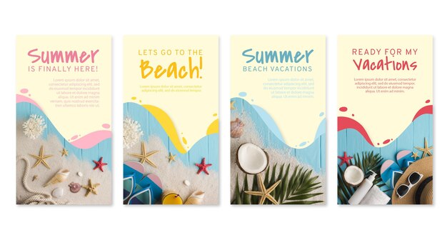 Colección plana de historias de instagram de verano con foto