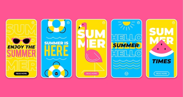 Vector gratuito colección plana de historias de instagram de verano