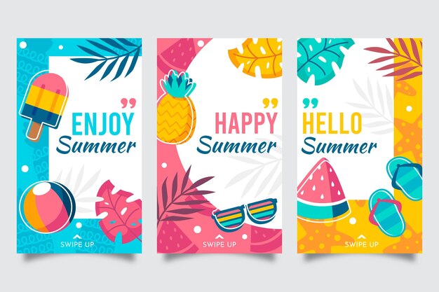 Colección plana de historias de instagram de verano
